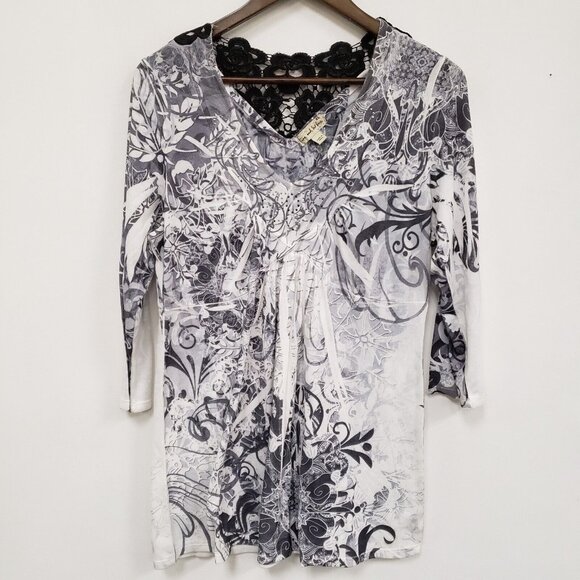 Live And Let Live Womens Rhinestone Babydoll Top Size XL White Stretch Artsy Y2K - Picture 1 of 10
